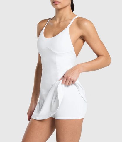 GYMSHARK 2’si 1 Arada Askılı Beyaz Spor Elbise