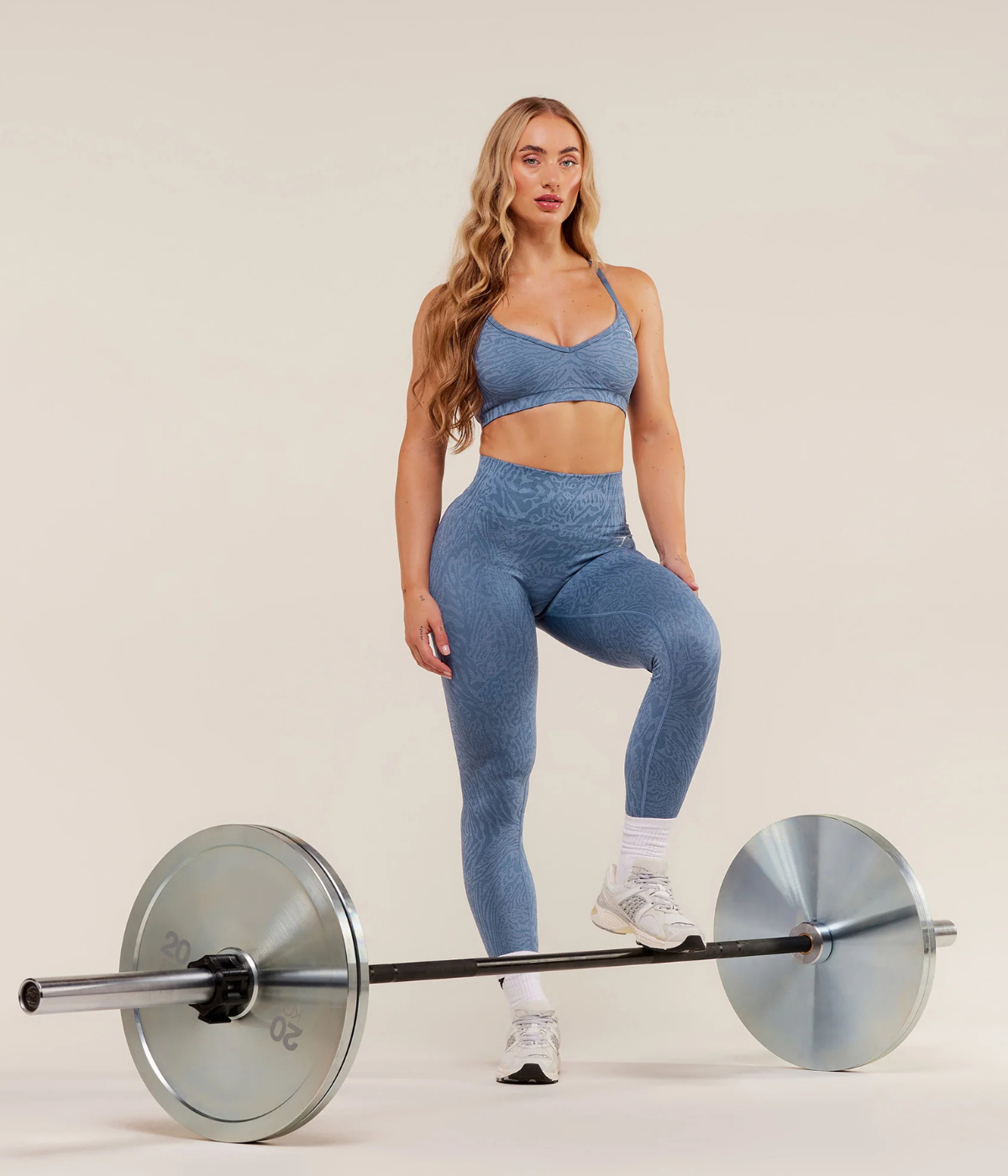 GYMSHARK Desenli Dikişsiz Açık Mavi Spor Tayt