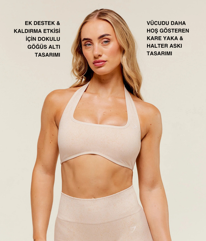 GYMSHARK Adapt Fleck x Whitney Halter Yaka Siyah Spor Sütyen