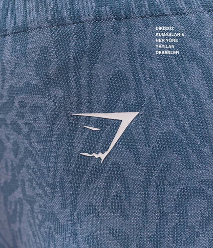 GYMSHARK Desenli Dikişsiz Açık Mavi Spor Tayt