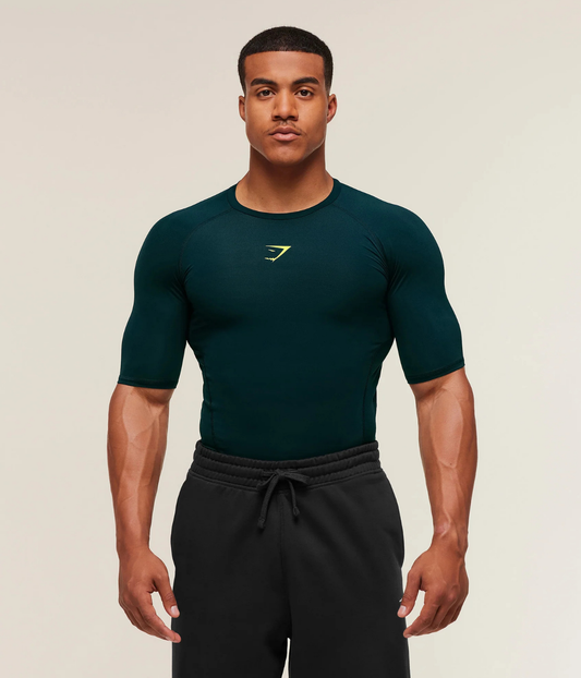 GYMSHARK Element Baselayer Kompresyon Koyu Yeşil Tişört