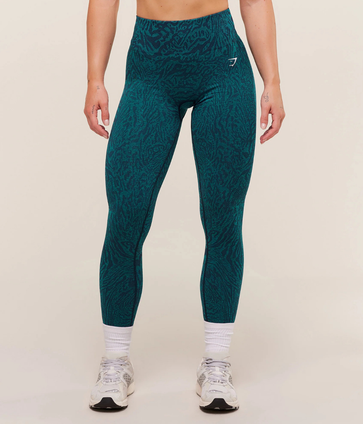 GYMSHARK Desenli Dikişsiz Açık Mavi Spor Tayt