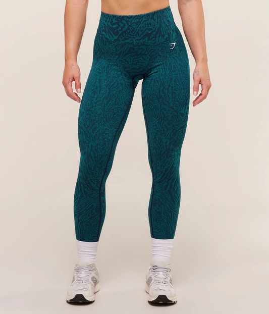 GYMSHARK Desenli Dikişsiz Lacivert Spor Tayt