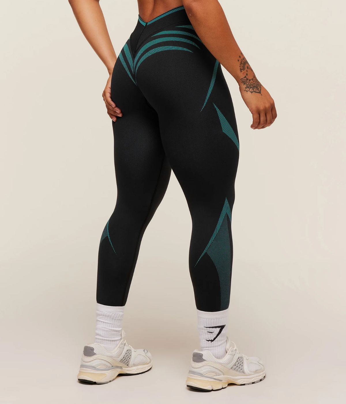 GYMSHARK Apex Lift Dikişsiz Spor Siyah & Mavi Tayt