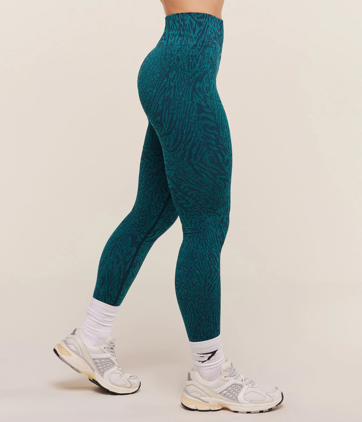 GYMSHARK Desenli Dikişsiz Açık Mavi Spor Tayt