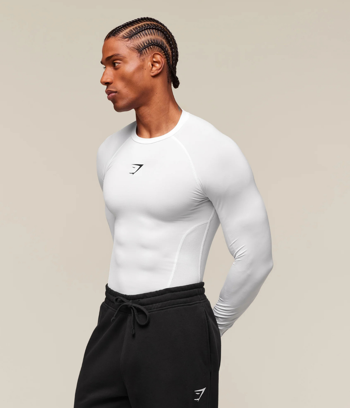 GYMSHARK Element Baselayer Uzun Kollu Beyaz Kompresyon Tişört