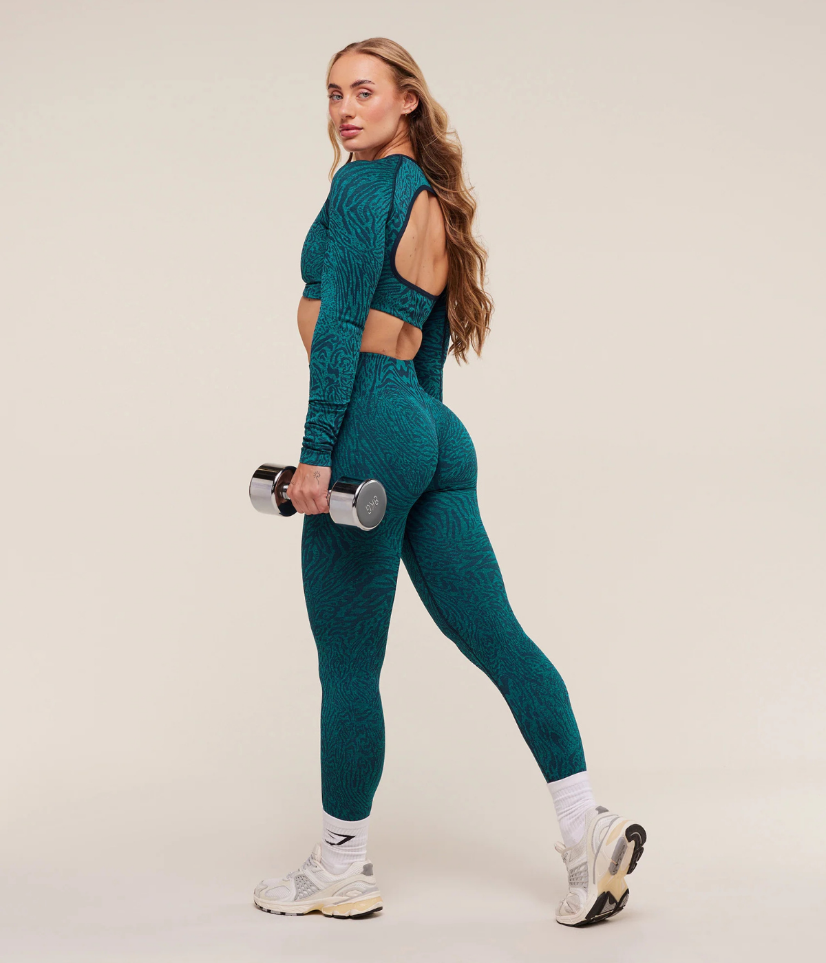 GYMSHARK Desenli Dikişsiz Açık Mavi Spor Tayt