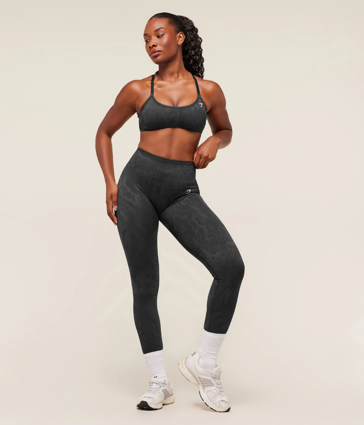 GYMSHARK Adapt Kamuflaj Dikişsiz Siyah Spor Tayt