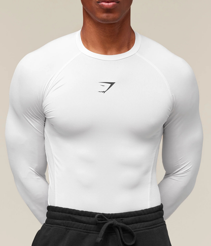 GYMSHARK Element Baselayer Uzun Kollu Beyaz Kompresyon Tişört