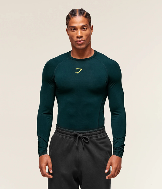 GYMSHARK Element Baselayer Uzun Kollu Koyu Yeşil Kompresyon Tişört