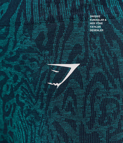 GYMSHARK Desenli Dikişsiz Açık Mavi Spor Tayt