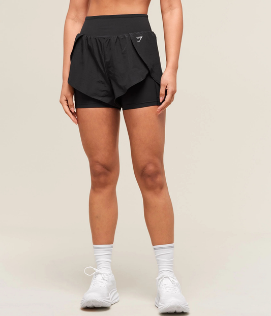 GYMSHARK 2 Katmanlı Siyah Koşu Şortu