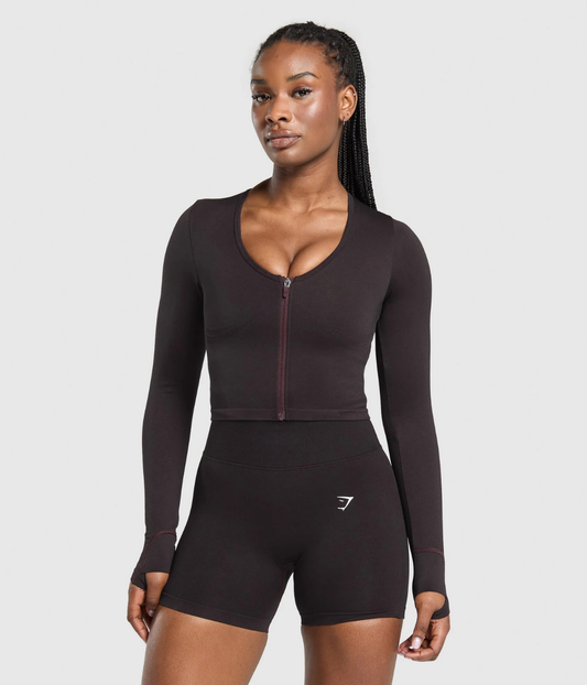 GYMSHARK Lift Seamless Fermuarlı Siyah Spor Body