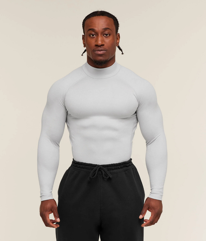 GYMSHARK Element Baselayer Mock Neck Uzun Kollu Beyaz Kompresyon Tişört