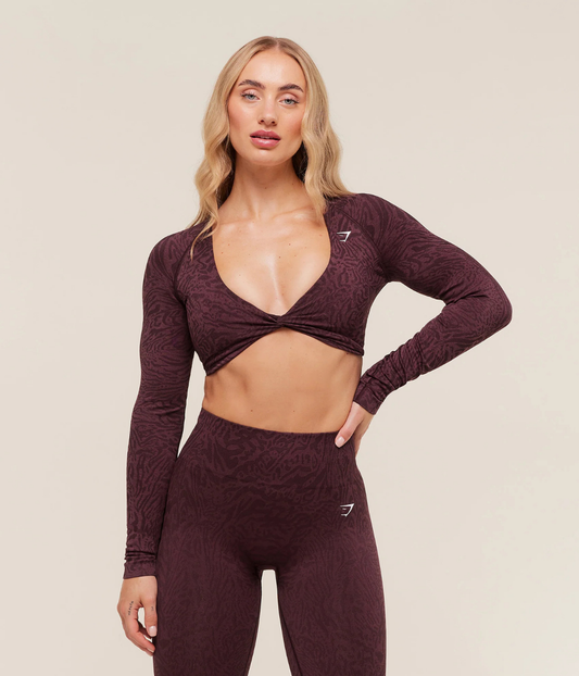 Adapt Animal Uzun Kollu Kiraz Crop Top