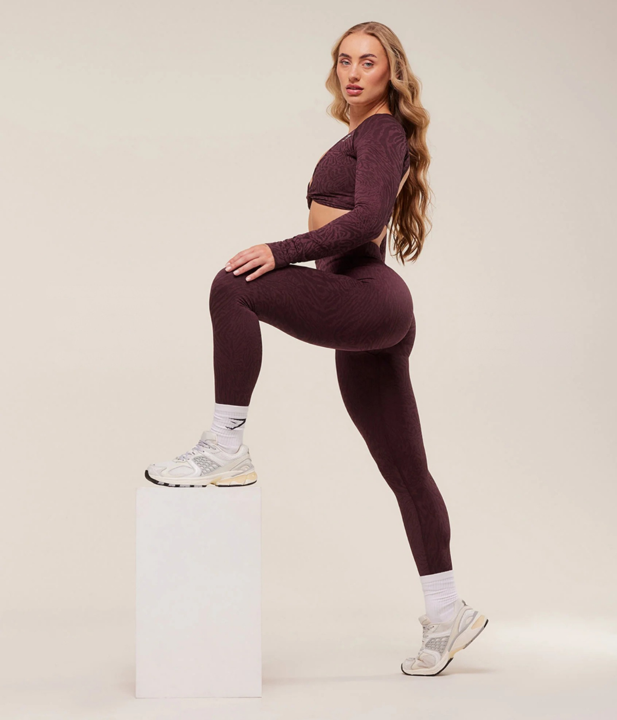 GYMSHARK Desenli Dikişsiz Açık Mavi Spor Tayt