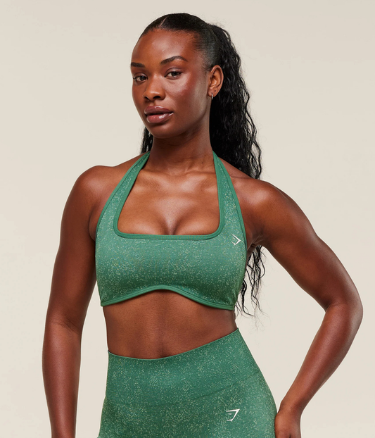 GYMSHARK Adapt Fleck x Whitney Halter Yaka Yeşil Spor Sütyen