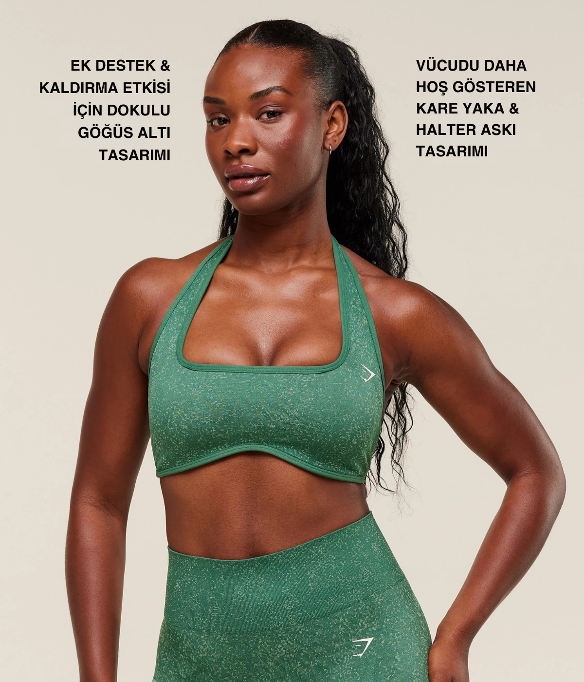 GYMSHARK Adapt Fleck x Whitney Halter Yaka Siyah Spor Sütyen