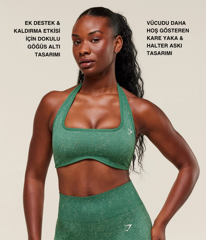 GYMSHARK Adapt Fleck x Whitney Halter Yaka Siyah Spor Sütyen