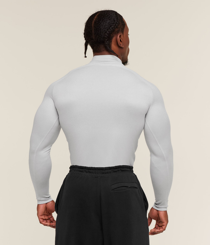 GYMSHARK Element Baselayer Mock Neck Uzun Kollu Beyaz Kompresyon Tişört