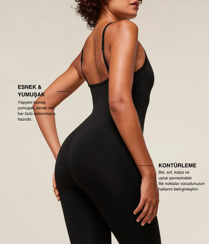 GYMSHARK Vital Soft Tek Parça Siyah Spor Tulum