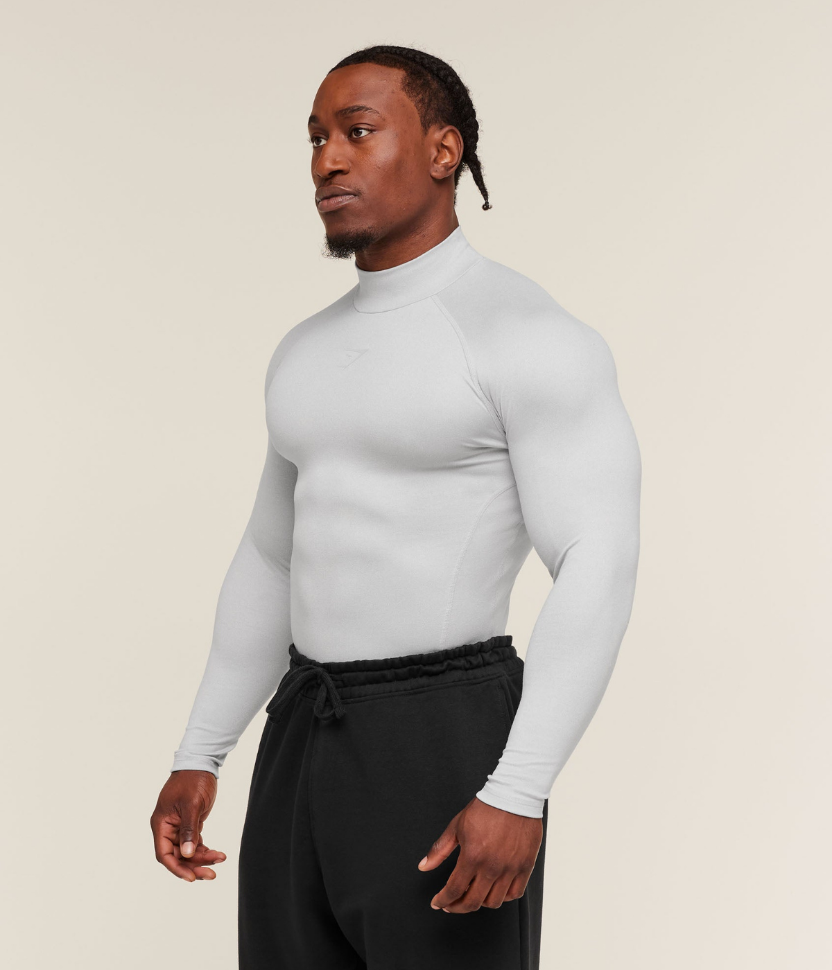 GYMSHARK Element Baselayer Mock Neck Uzun Kollu Beyaz Kompresyon Tişört