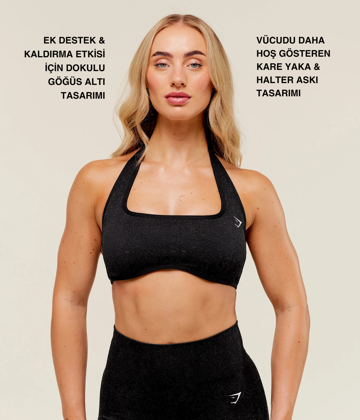 GYMSHARK Adapt Fleck x Whitney Halter Yaka Siyah Spor Sütyen