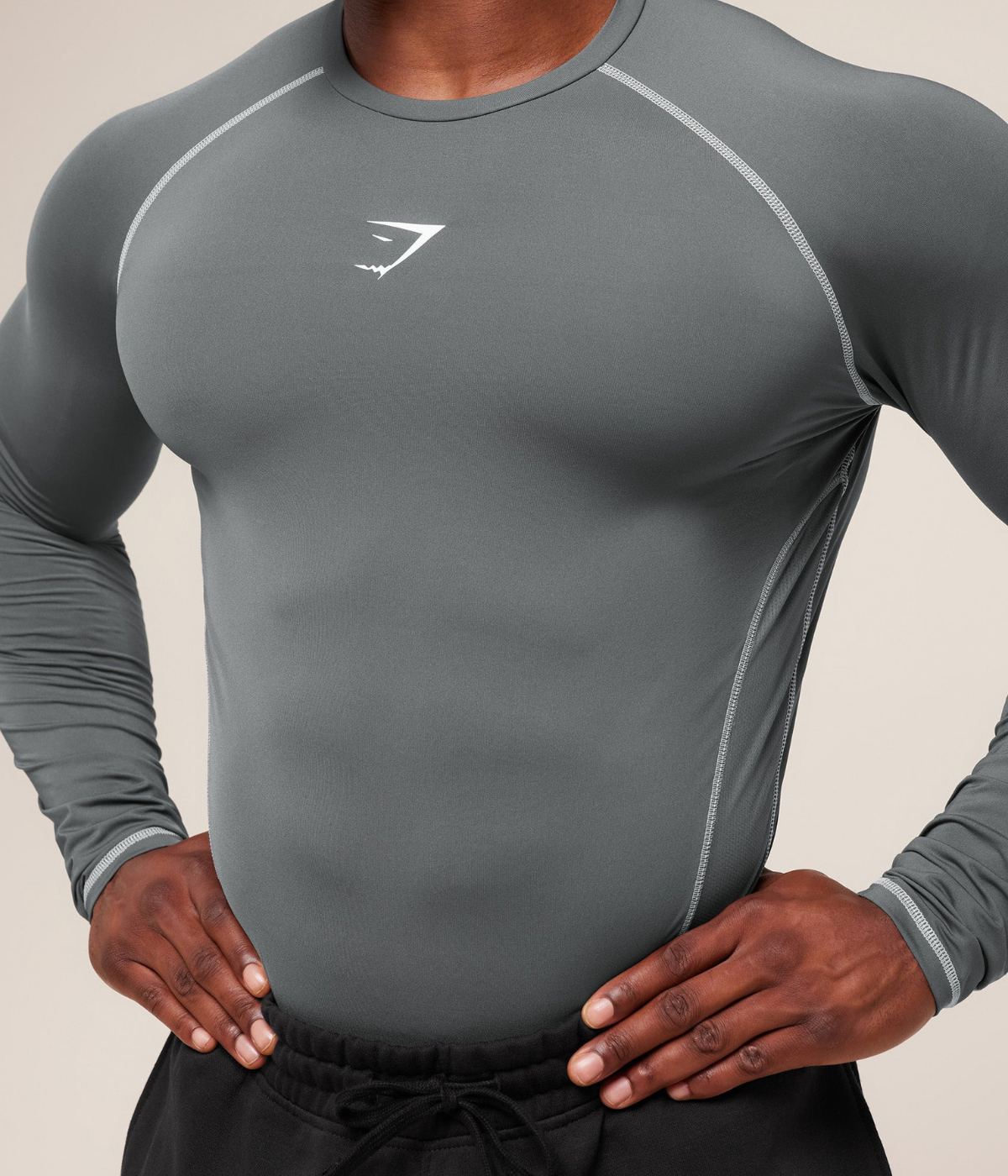 GYMSHARK Element Baselayer Uzun Kollu Beyaz Kompresyon Tişört