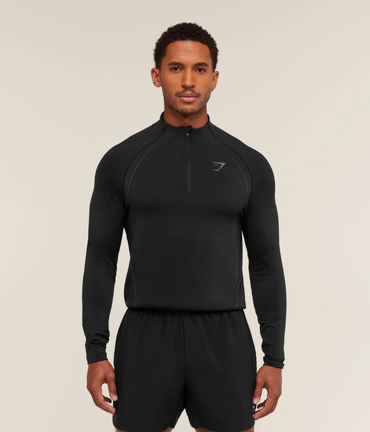 GYMSHARK Apex Dikişsiz Fermuarlı Siyah Tişört