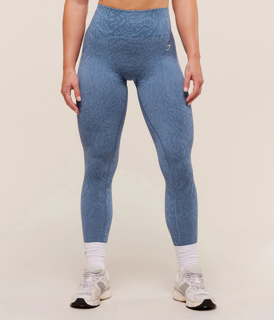 GYMSHARK Desenli Dikişsiz Açık Mavi Spor Tayt