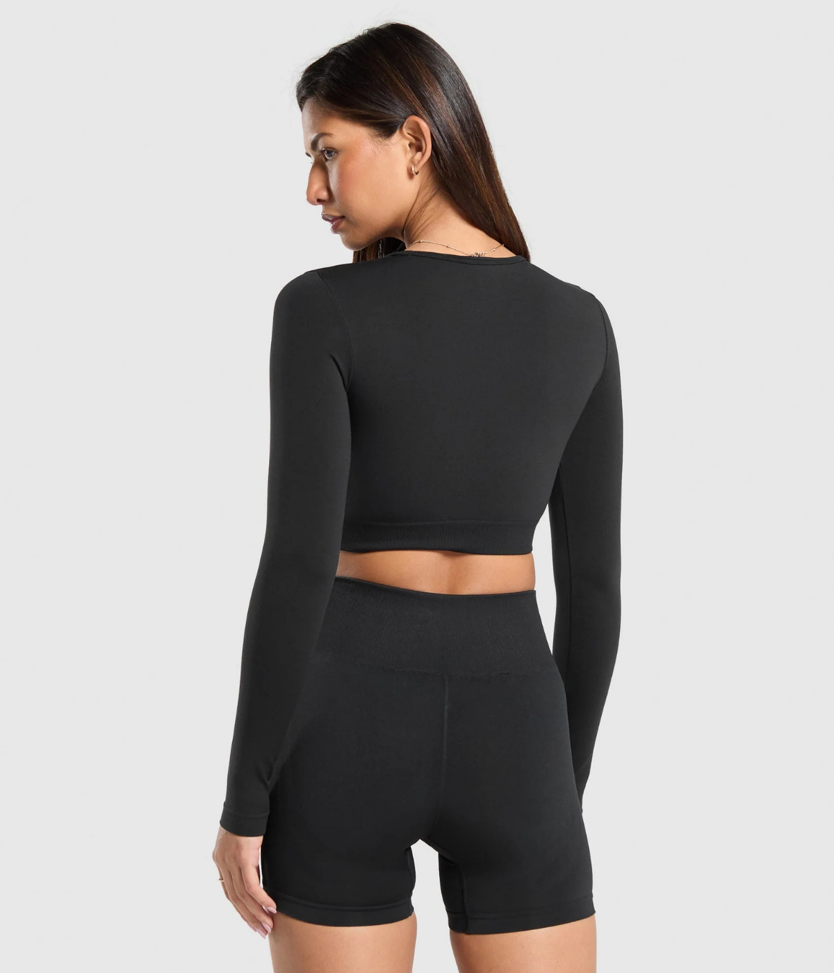 GYMSHARK Everyday Dikişsiz Uzun Kollu Siyah Crop Top