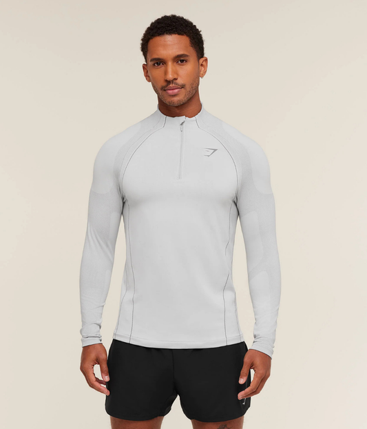 GYMSHARK Apex Dikişsiz Fermuarlı Beyaz Tişört