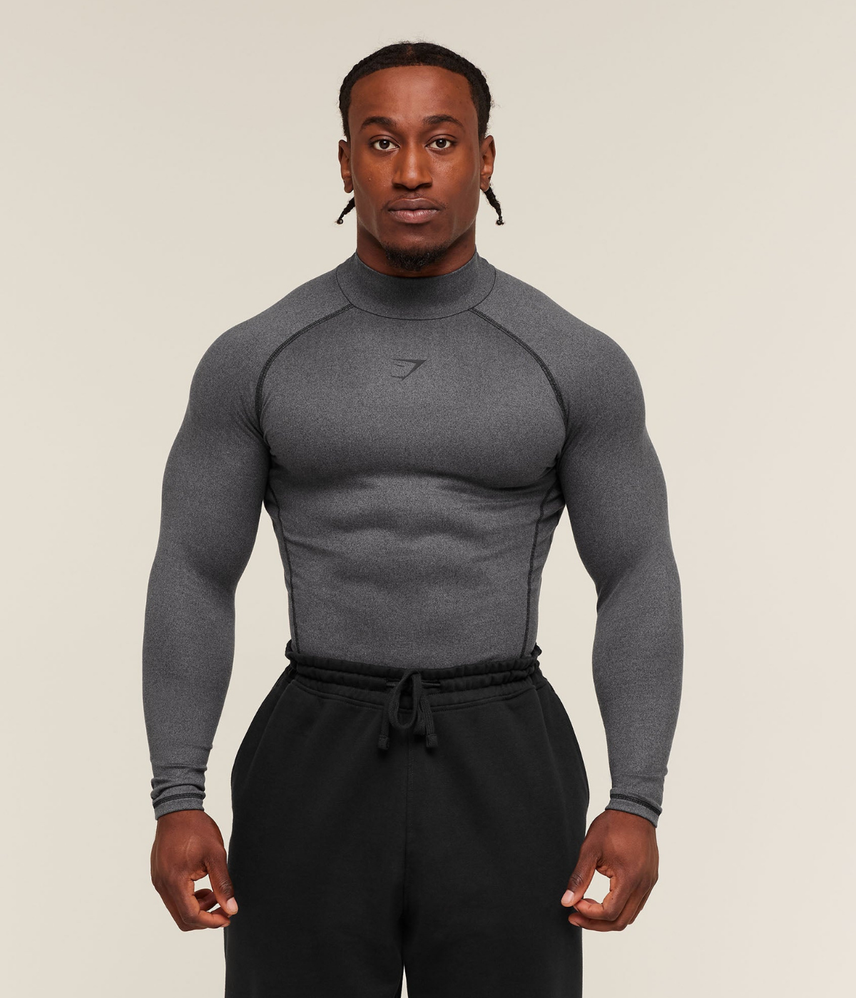 GYMSHARK Element Baselayer Mock Neck Uzun Kollu Beyaz Kompresyon Tişört