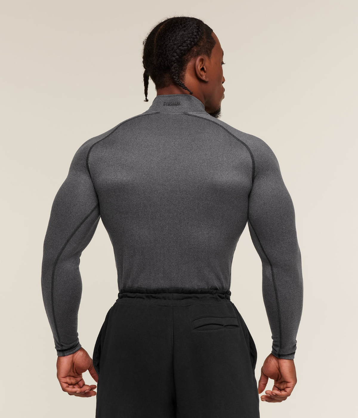 GYMSHARK Element Baselayer Mock Neck Uzun Kollu Beyaz Kompresyon Tişört