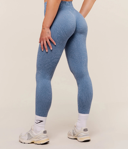 GYMSHARK Desenli Dikişsiz Açık Mavi Spor Tayt