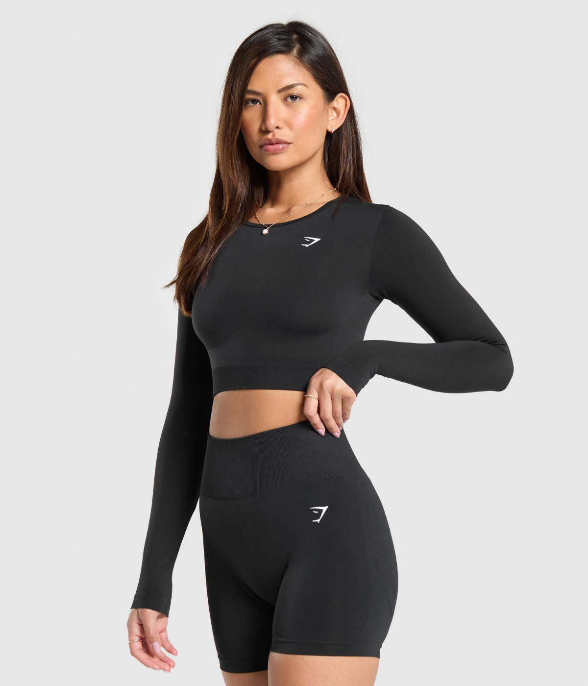 GYMSHARK Everyday Dikişsiz Uzun Kollu Siyah Crop Top