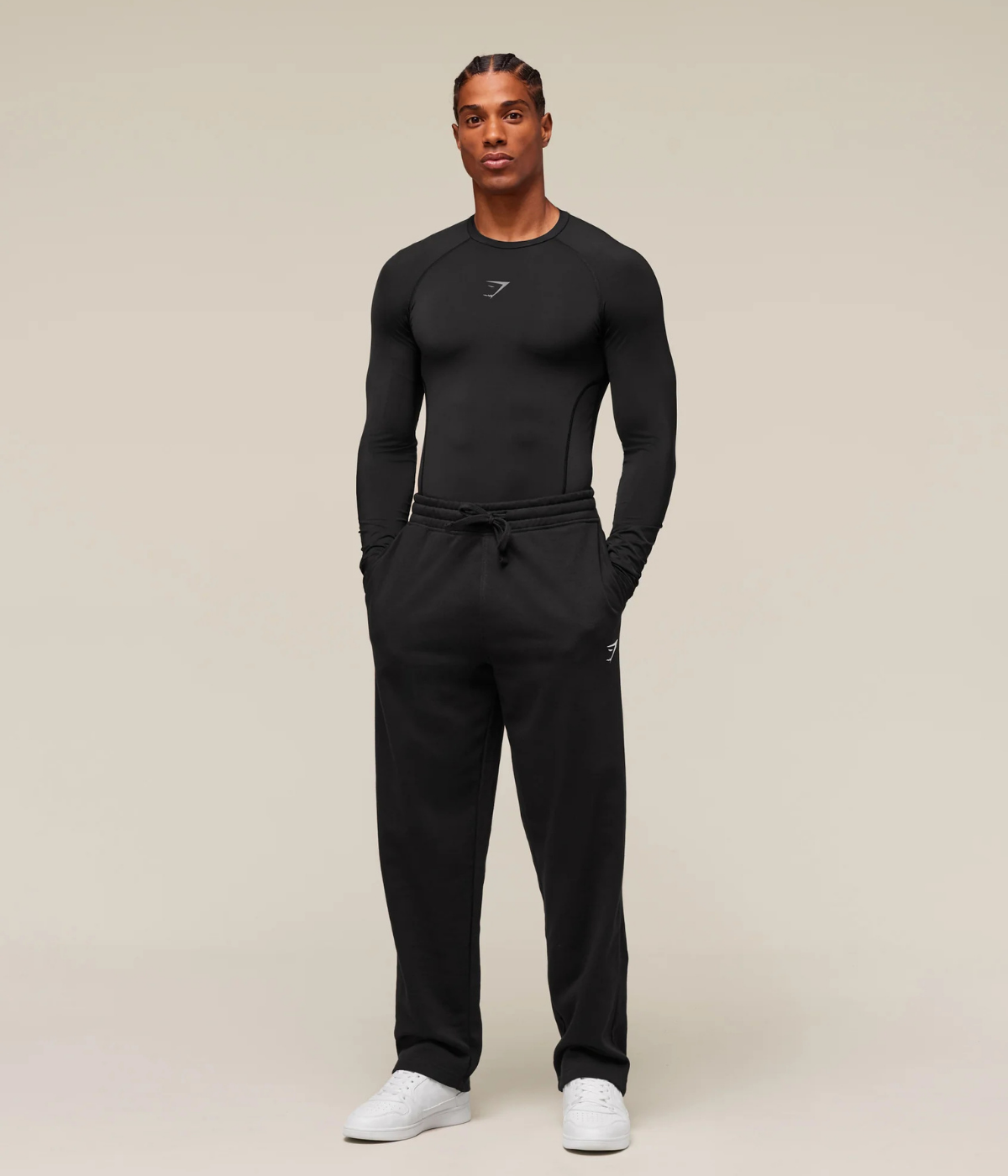 GYMSHARK Element Baselayer Uzun Kollu Beyaz Kompresyon Tişört