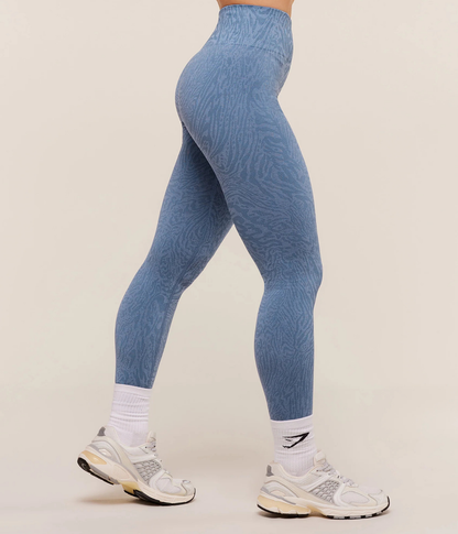 GYMSHARK Desenli Dikişsiz Açık Mavi Spor Tayt