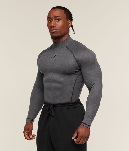 GYMSHARK Element Baselayer Mock Neck Uzun Kollu Beyaz Kompresyon Tişört