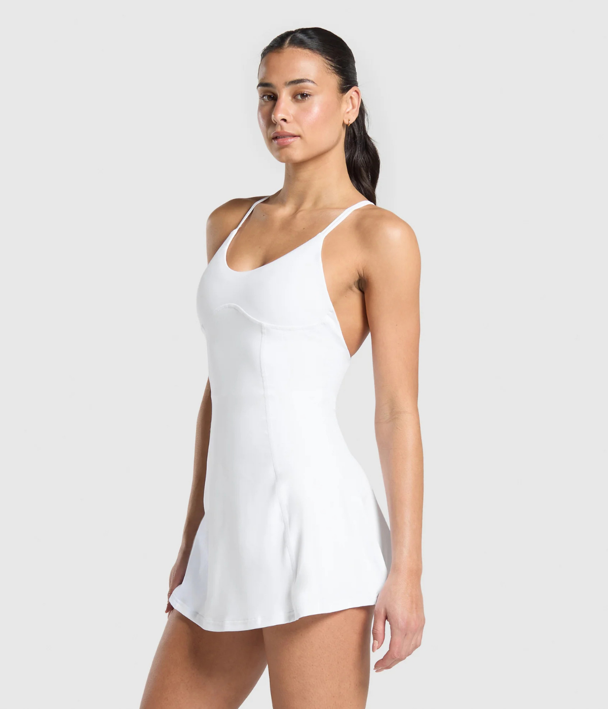 GYMSHARK 2’si 1 Arada Askılı Beyaz Spor Elbise